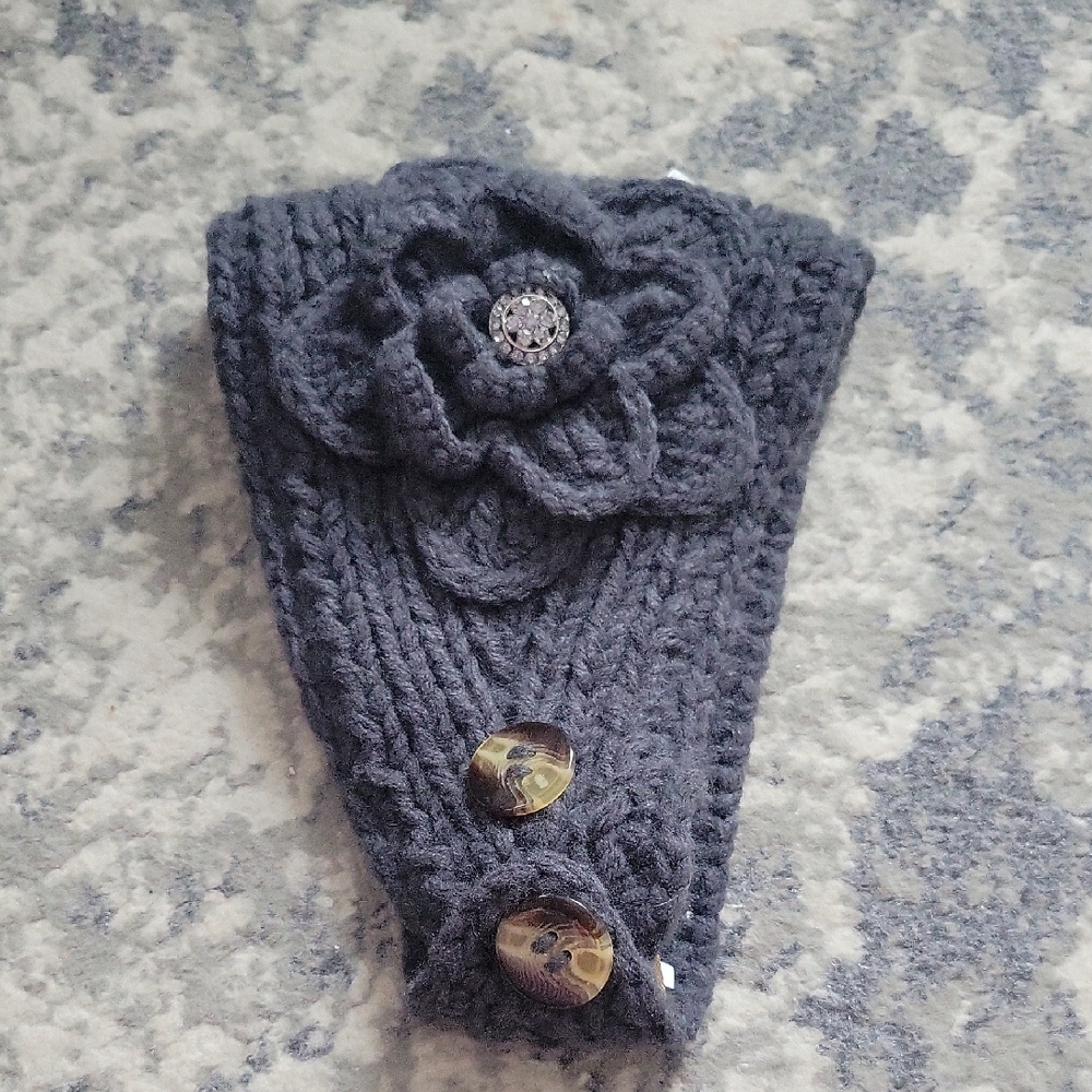 C.C Charcoal Knit Headband with Floral Detail